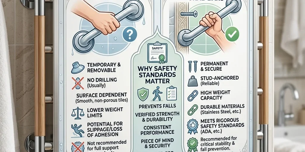Suction vs. Mounted Grab Bars Why Safety Standards Matter
