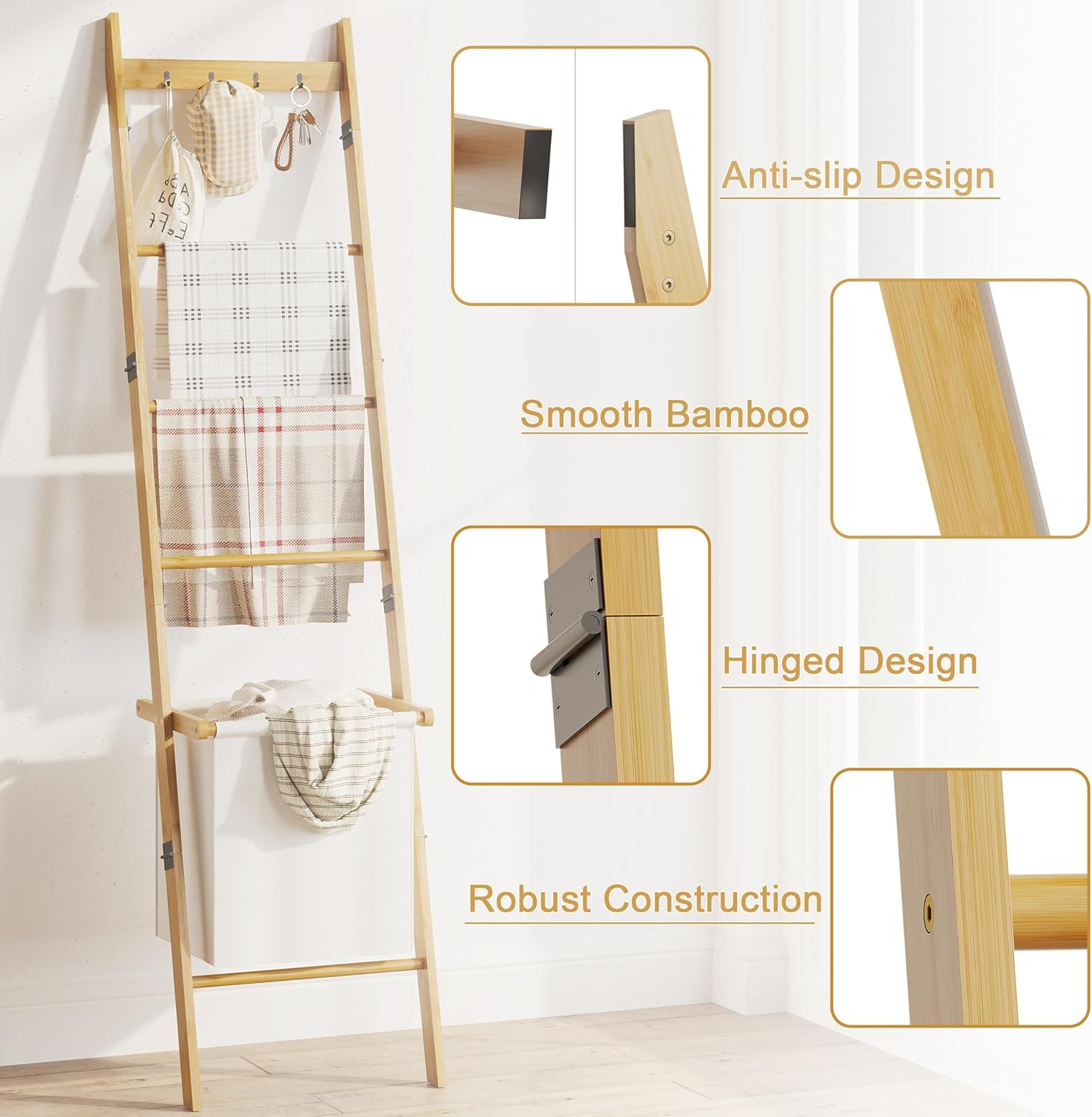 Bamboo Ladder Towel Rack-2. Bamboo Ladder Towel Rack-2.
