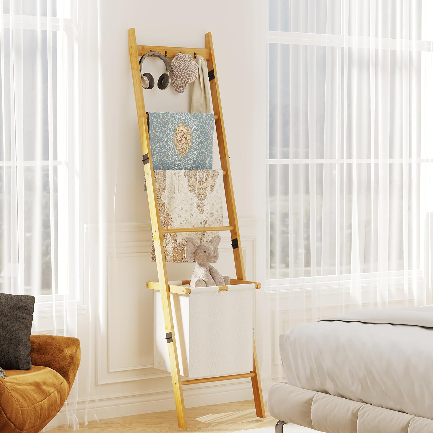 Bamboo Ladder Towel Rack-4. Bamboo Ladder Towel Rack-4.