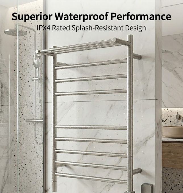 Brushed Stainless Steel Towel Warmer Rack for Commercial Bathrooms in modern bathroom setting-2.