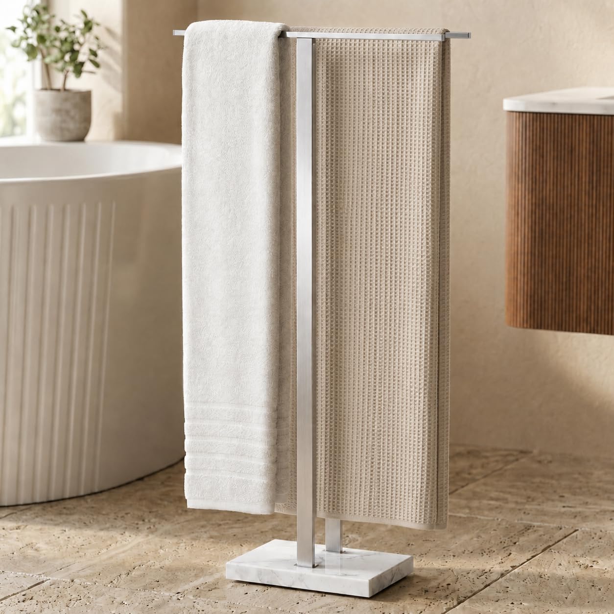 Chrome Freestanding Bathroom Towel Stand-1