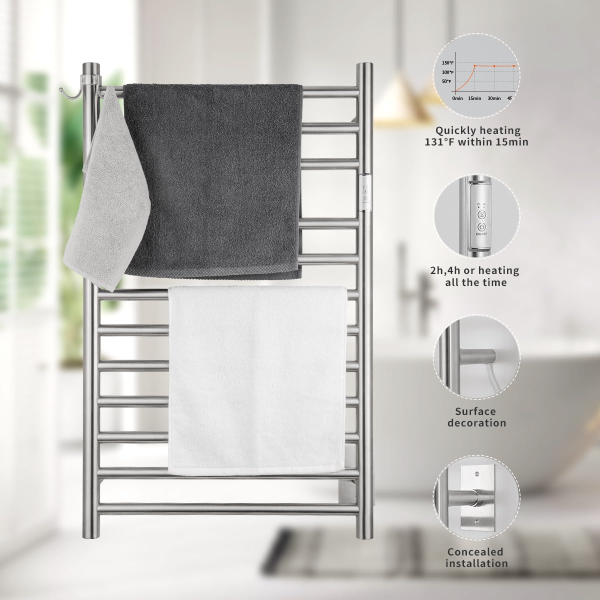Chrome Heated Bathroom Towel Rack-2.