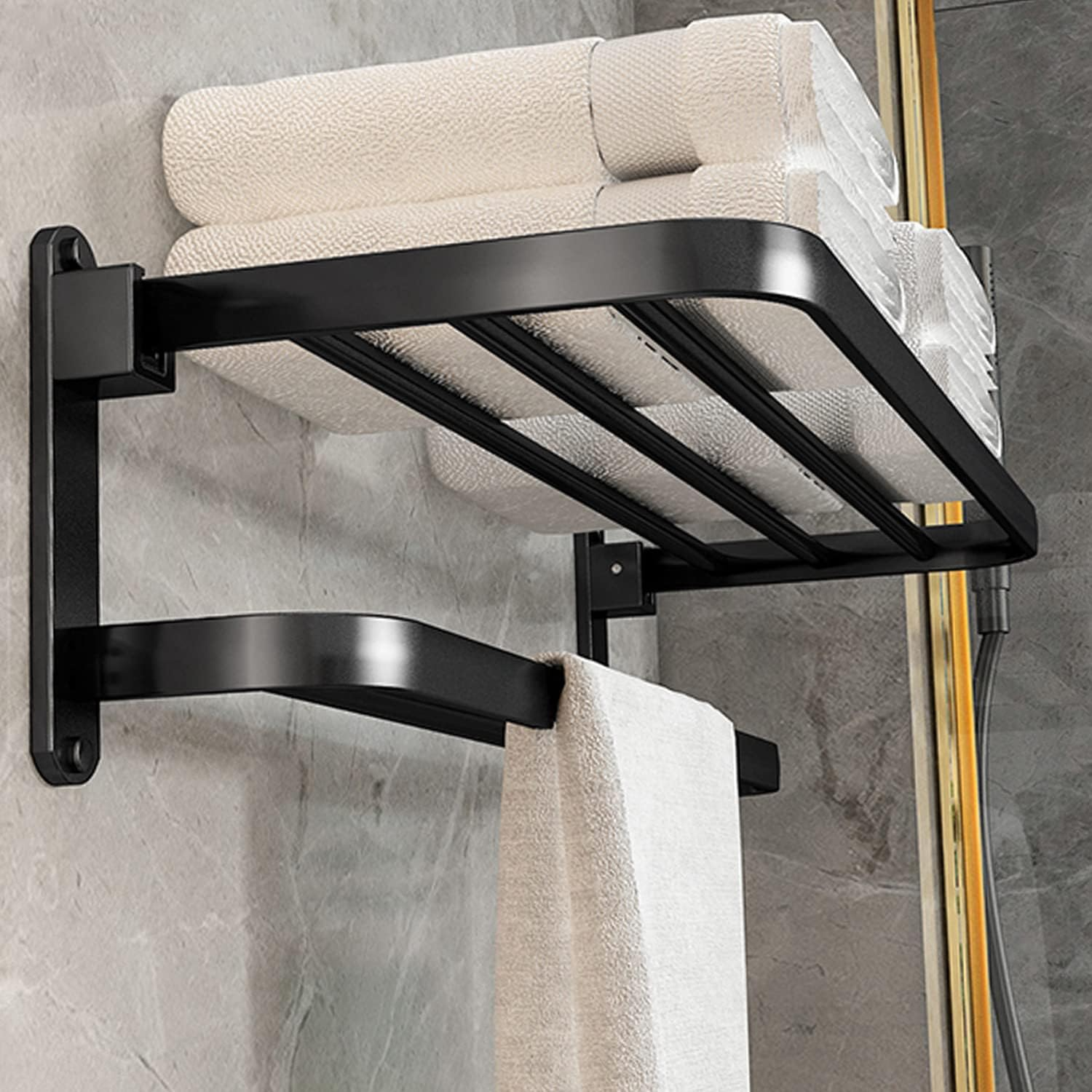 Double Layer Towel Rack with Shelf -1.