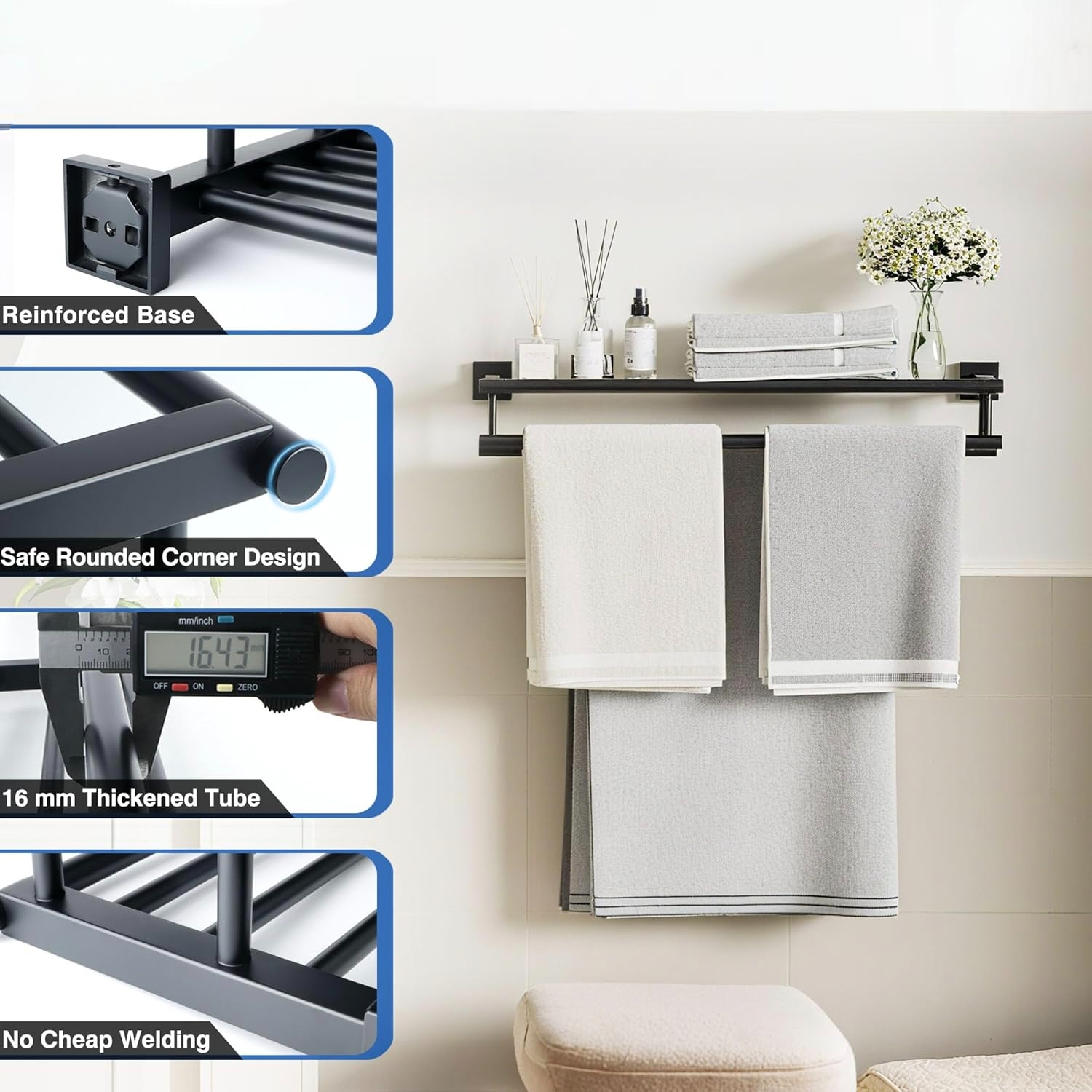 Matte Black Double Towel Rack-3. Matte Black Double Towel Rack-3.