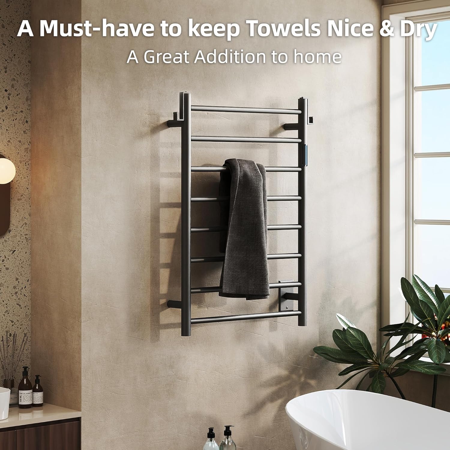 Matte Black Heated Towel Rack-2