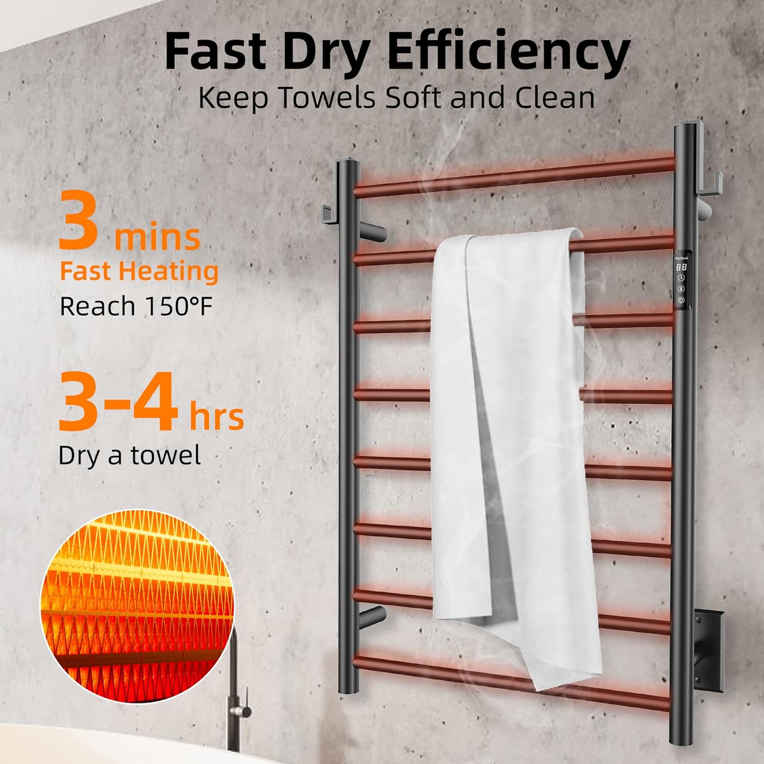 Matte Black Heated Towel Rack-3 Matte Black Heated Towel Rack-3
