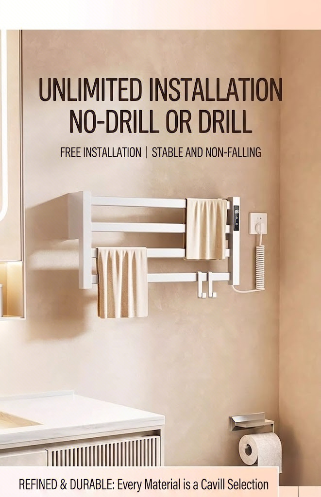 Wall Mounted Electric Heated Towel Rack for Hotel Bathrooms in modern bathroom setting-3 Wall Mounted Electric Heated Towel Rack for Hotel Bathrooms in modern bathroom setting-3