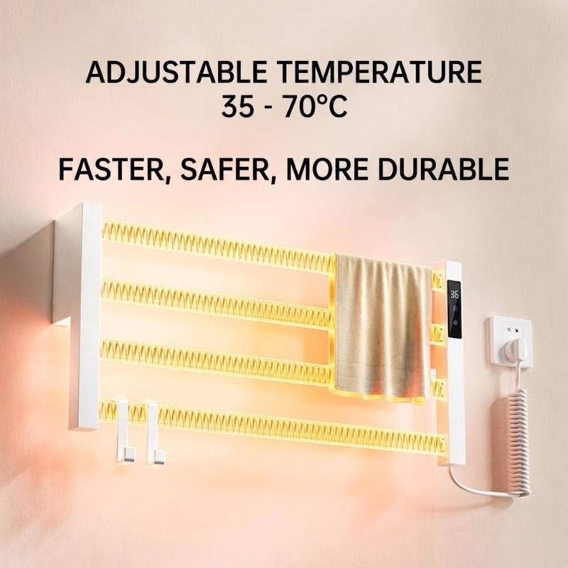 Wall Mounted Electric Heated Towel Rack for Hotel Bathrooms in modern bathroom setting-4