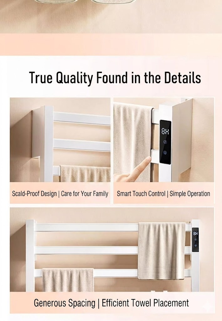 Wall Mounted Electric Heated Towel Rack for Hotel Bathrooms in modern bathroom setting-5 Wall Mounted Electric Heated Towel Rack for Hotel Bathrooms in modern bathroom setting-5