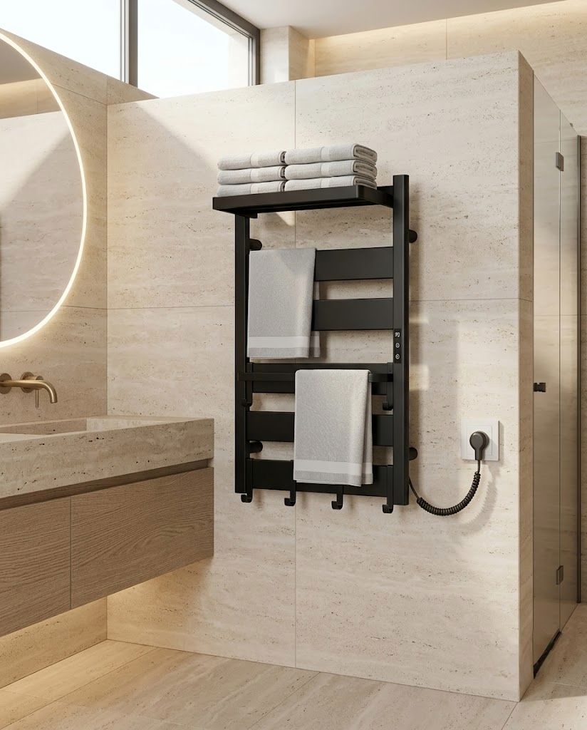 Wall Mounted Heated Towel Shelf Rack-4.