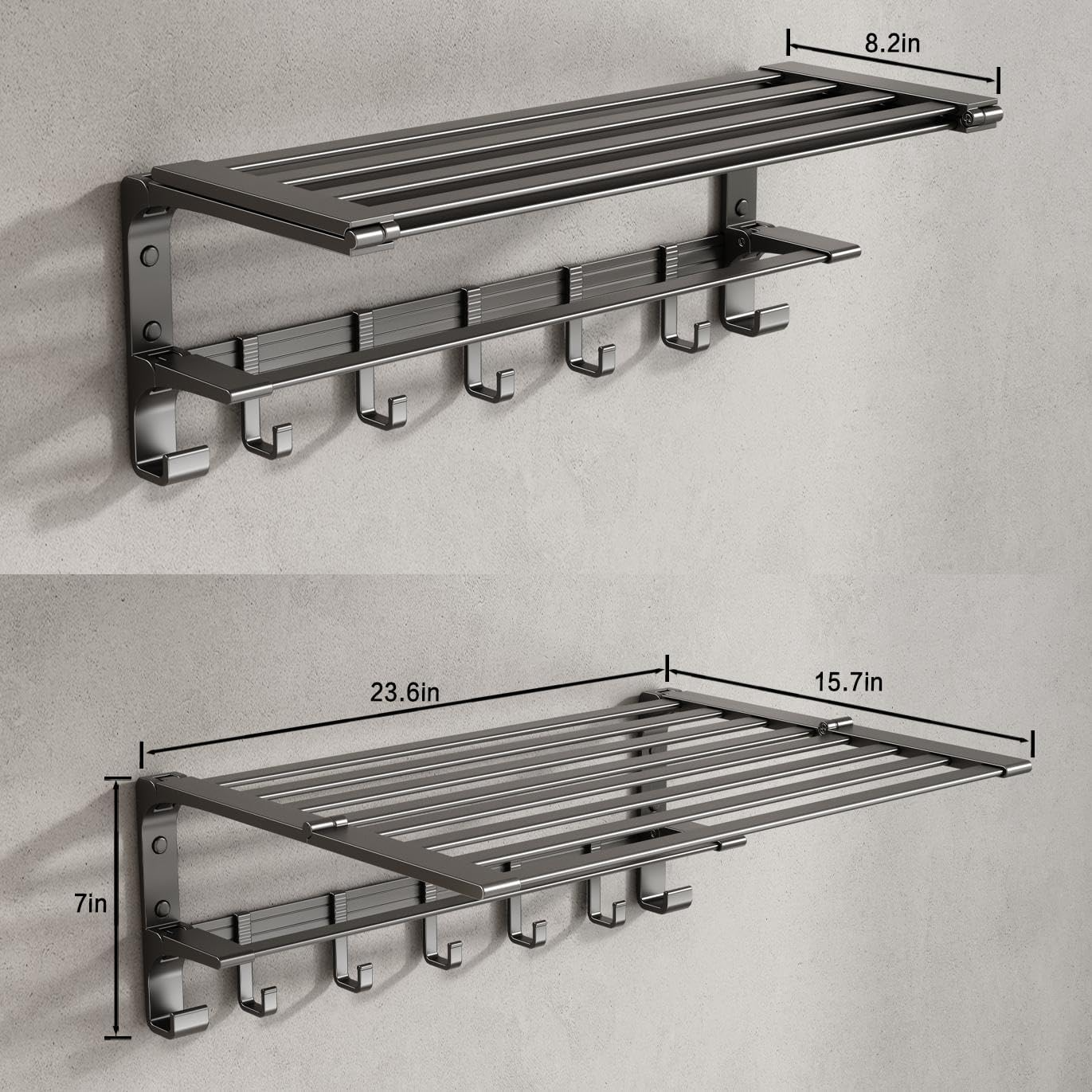 Wall Mounted Towel Rack with Upper Storage Shelf -2.