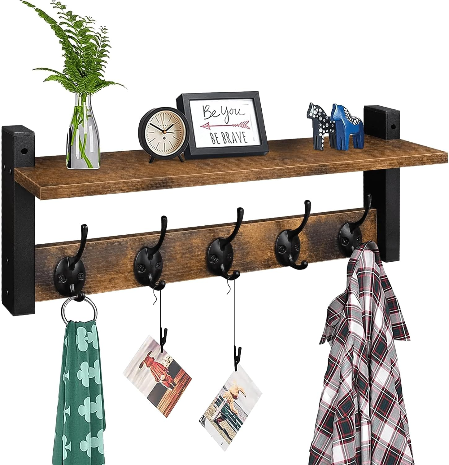 Wood And Metal Towel Rack With shelf -1.