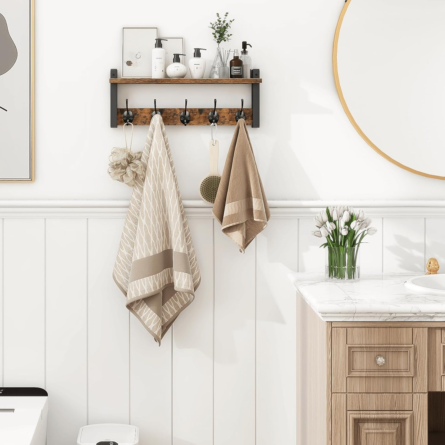 Wood And Metal Towel Rack With shelf -2.