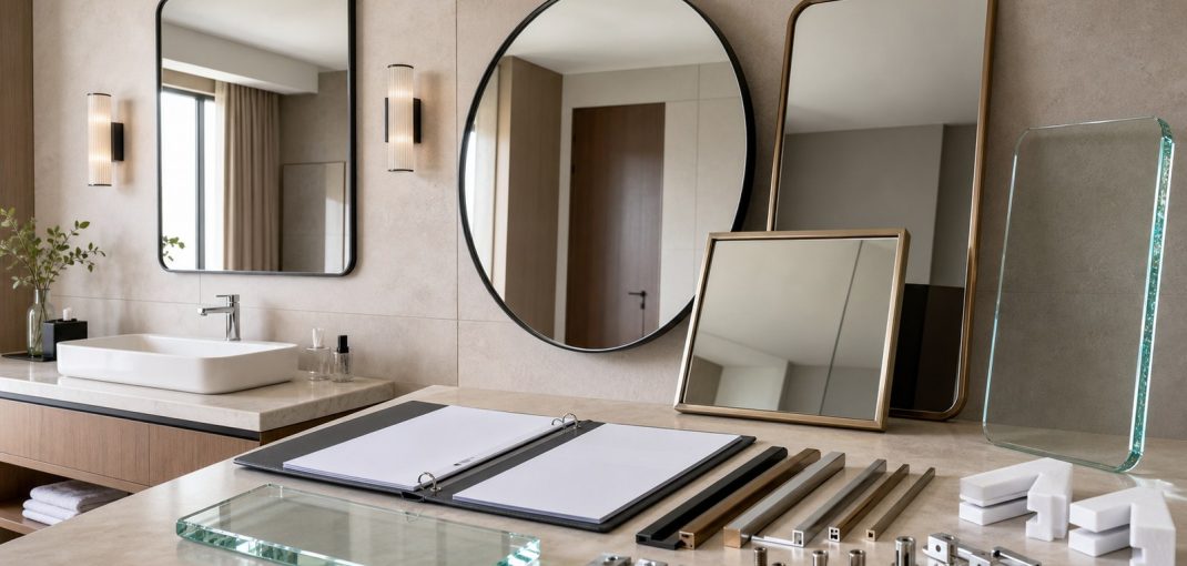 Bathroom mirror samples for hotel and apartment project sourcing