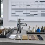 Bathroom tap materials and finish samples for supplier review